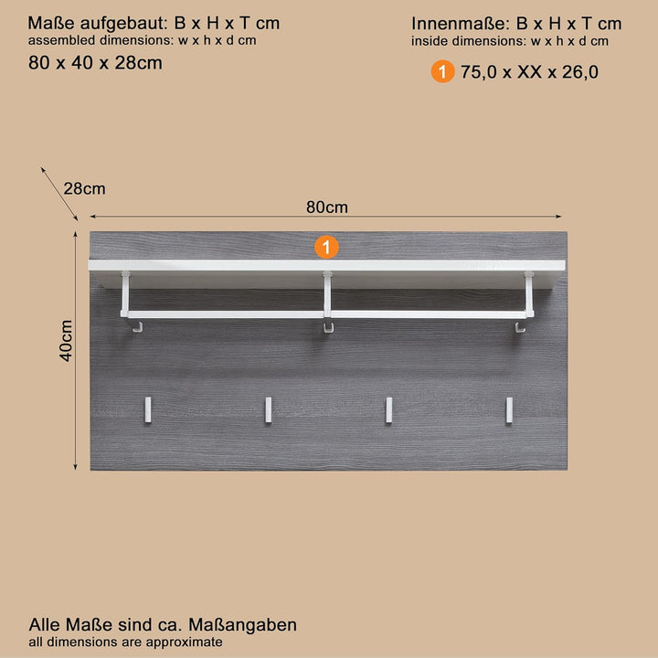 trendteam smart living - Garderobenpaneel Paneel - Garderobe - Line - Aufbaumass (BxHxT) 80 x 40 x 2