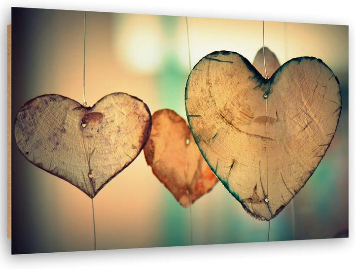 Feeby Wandbild 90x60 cm Herzen Dekobild Deko Kunst Bilder Holz Abstrakt Braun M1841 90x60 cm, M1841