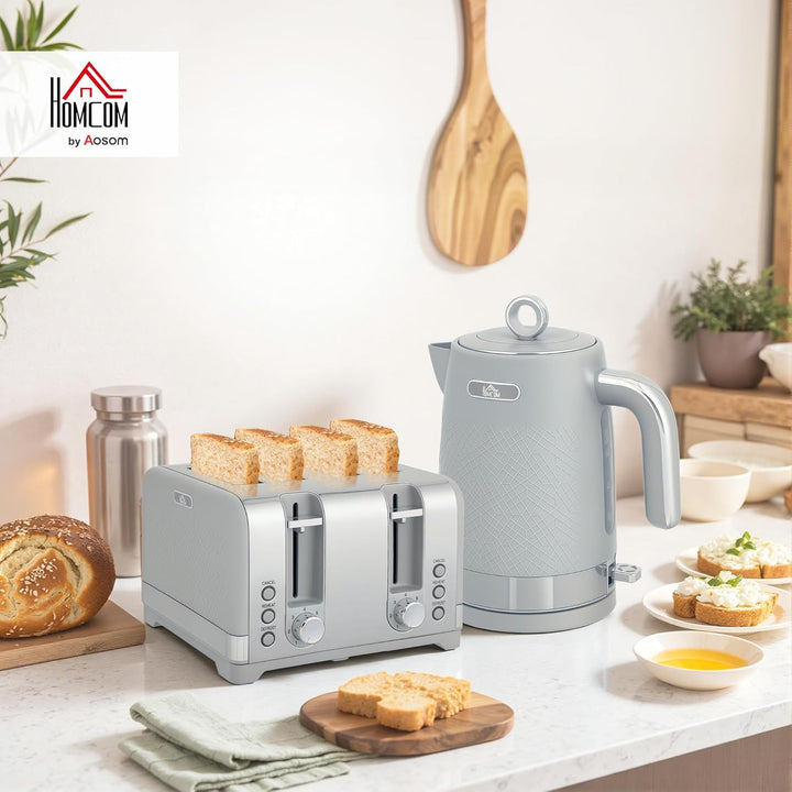 HOMCOM Wasserkocher Toaster Set 1,7L 2200W Schnell Wasserkocher mit Thermostat, Kalkfilter, 4 Scheib