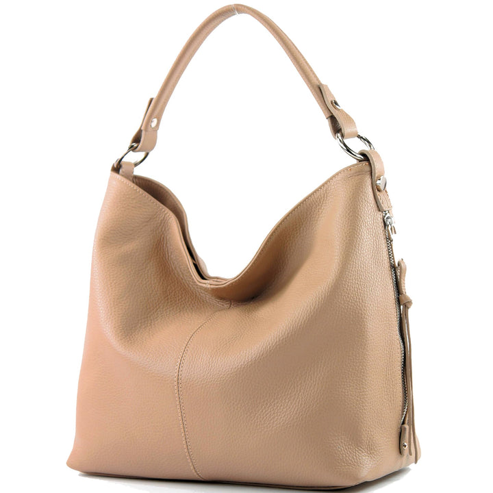 modamoda de T160 Damen Leder Schultertasche Gross, handmade in Italy T160 Beige, T160 Beige