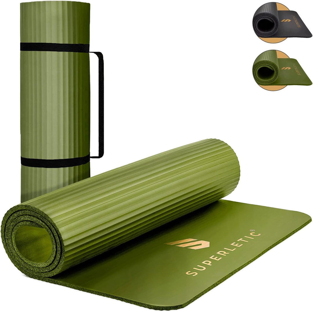 SUPERLETIC Yogamatte & Gymnastikmatte - 0.8/1.0/1.5 cm Dicke,Sportmatte Rutschfest mit Tragegurt, Ha