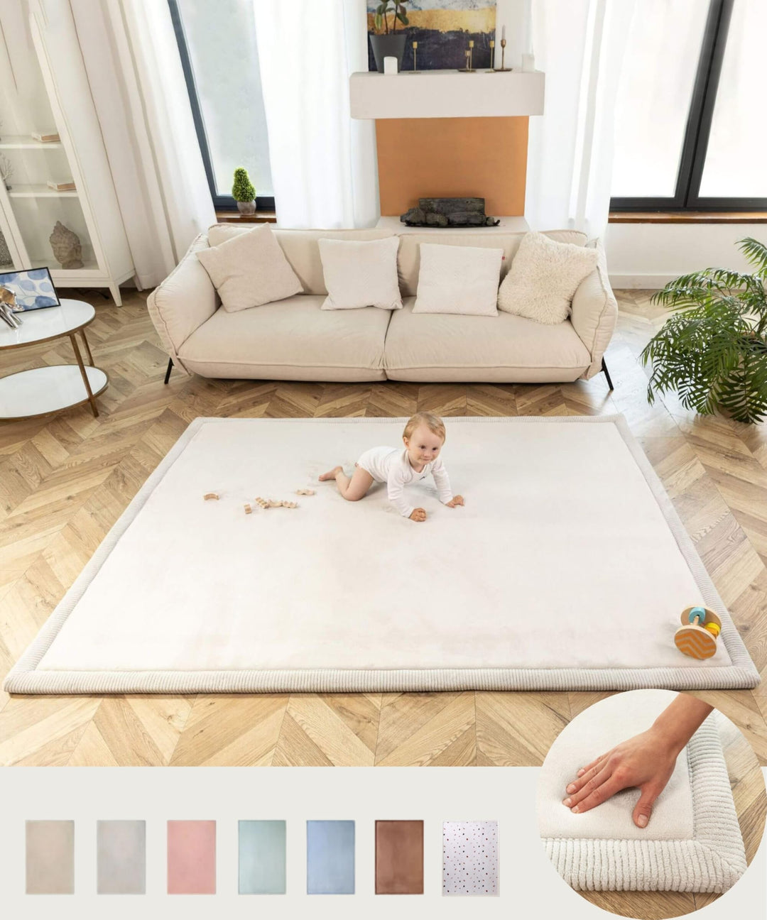 Wolkenweiche Samtmatte-Spielmatte Baby 200x150x2,5cm, Grau – Kinderteppich mit hochwertigem Memory-S