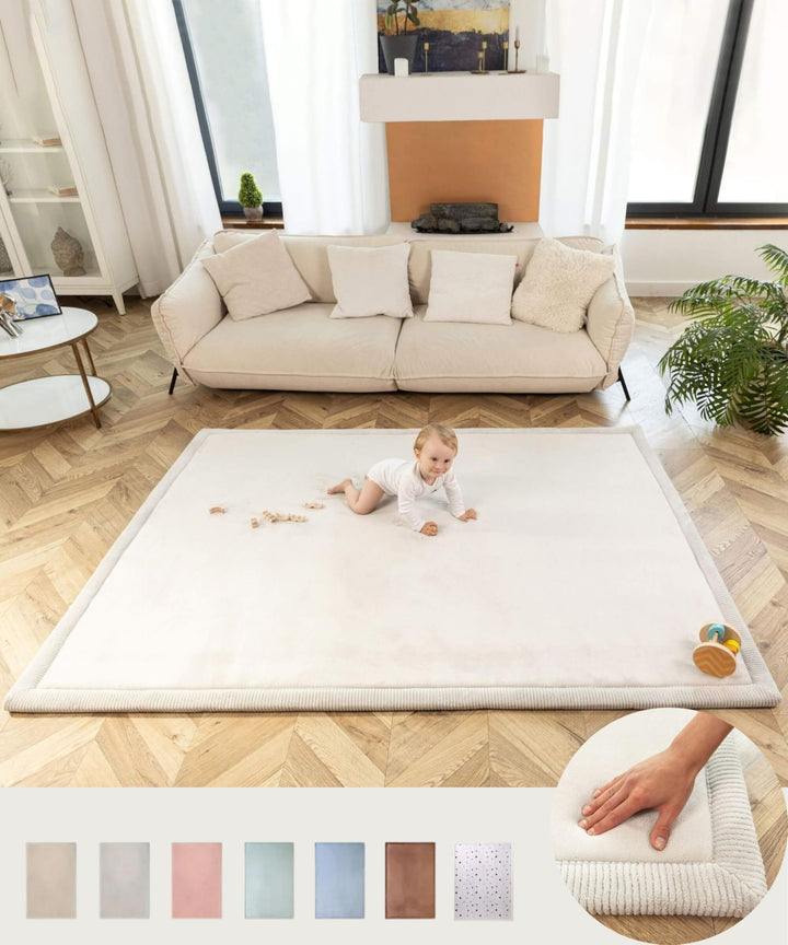 Wolkenweiche Samtmatte-Spielmatte Baby 200x150x2,5cm, Grau – Kinderteppich mit hochwertigem Memory-S