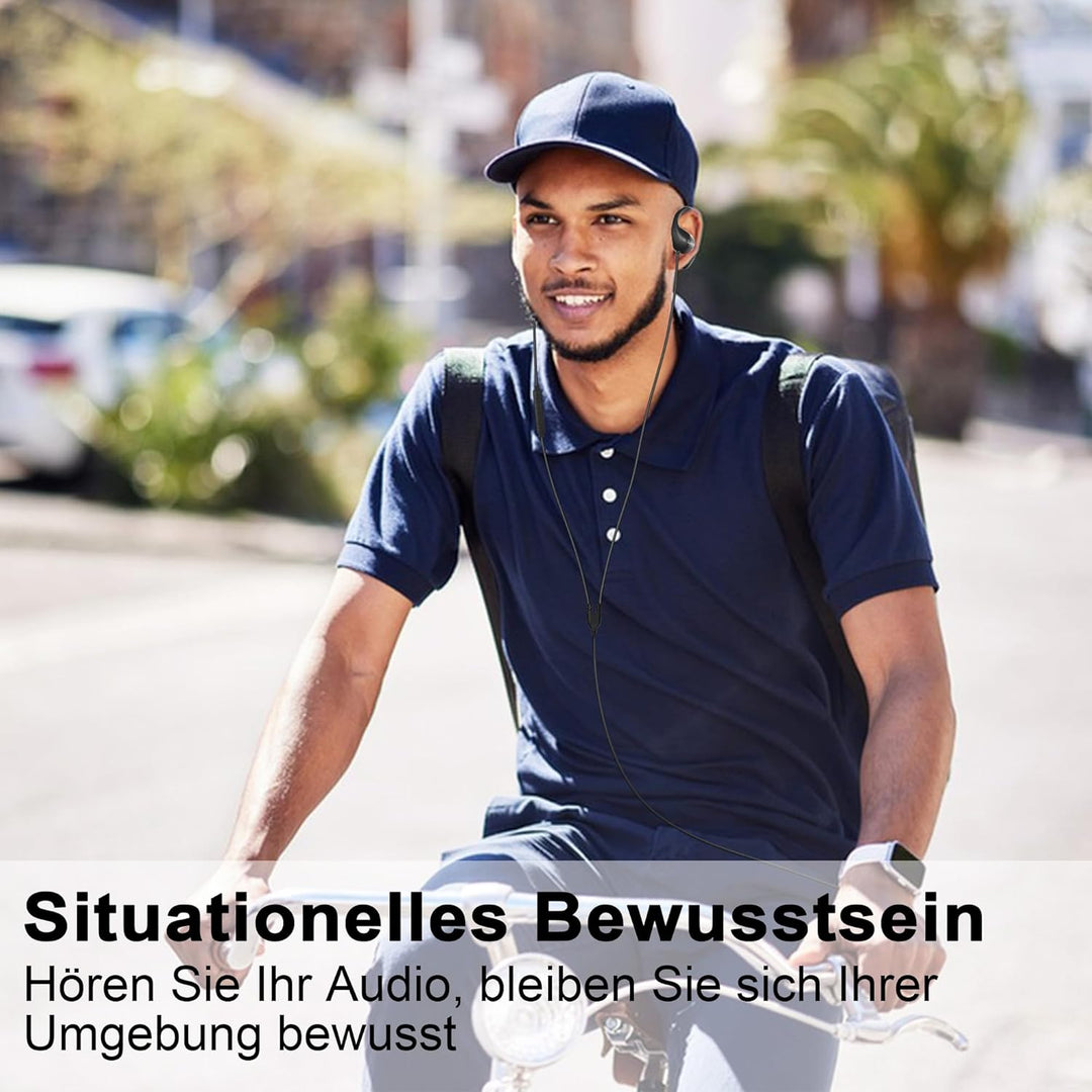 Kabelgebundener Open-Ear-Kopfhörer mit Mikrofon, Lautstärkeregler und Anrufsteuerung über Inline-Bed