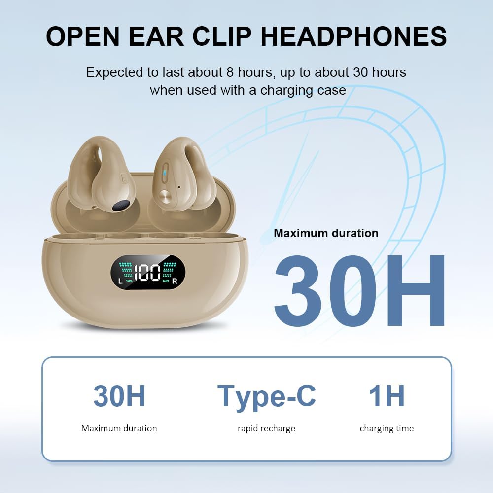 SLuB Knochenschall Kopfhörer, Open Ear Kopfhörer Bluetooth, Ohrclip-Sportkopfhörer, Bluetooth 5.4, H