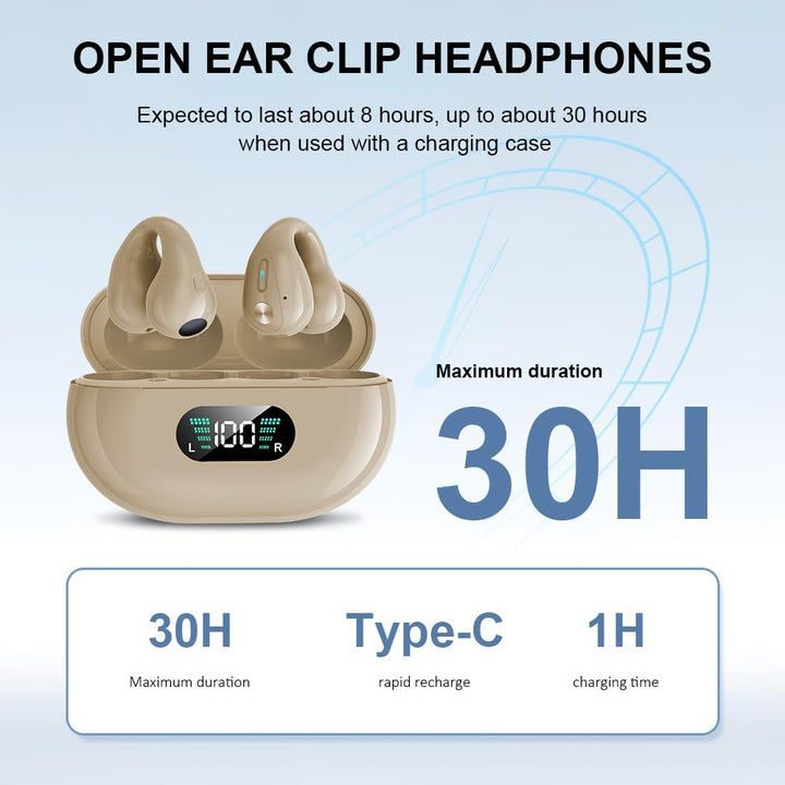 SLuB Knochenschall Kopfhörer, Open Ear Kopfhörer Bluetooth, Ohrclip-Sportkopfhörer, Bluetooth 5.4, H