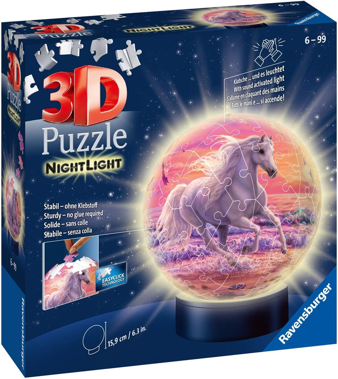 Ravensburger 3D Puzzle 11843 - Nachtlicht Puzzle-Ball Pferde am Strand - 72 Teile - ab 6 Jahren & 3D
