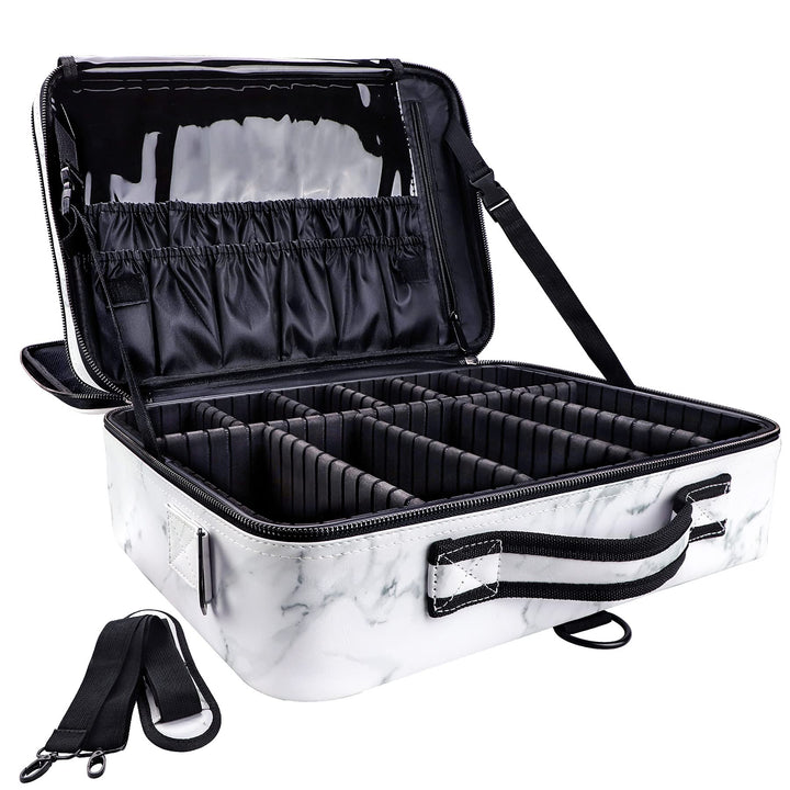 Kosmetiktasche, 3 Lagen Grosse Kapazität Professionelle PU Leder Make Up Organizer Tasche wasserdich