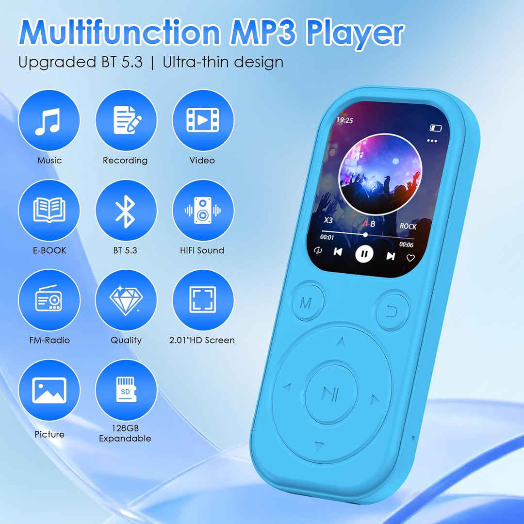 Olycism 64 GB MP3 Player mit Bluetooth 5.3 tragbarer Musik-Player mit HiFi-Klangqualität und FM-Radi