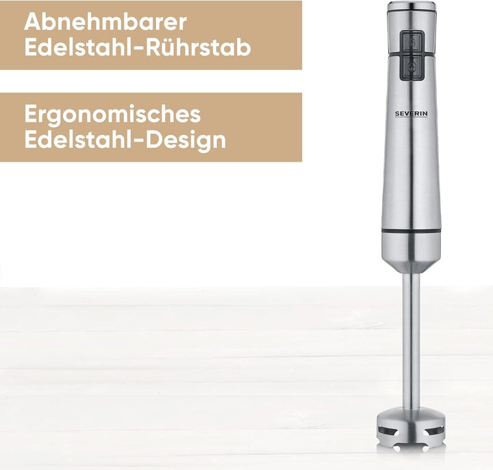 SEVERIN Kabelloser Stabmixer mit Premium-Set, abnehmbarer Mixstab, mit Pürierstab, Multizerkleinerer