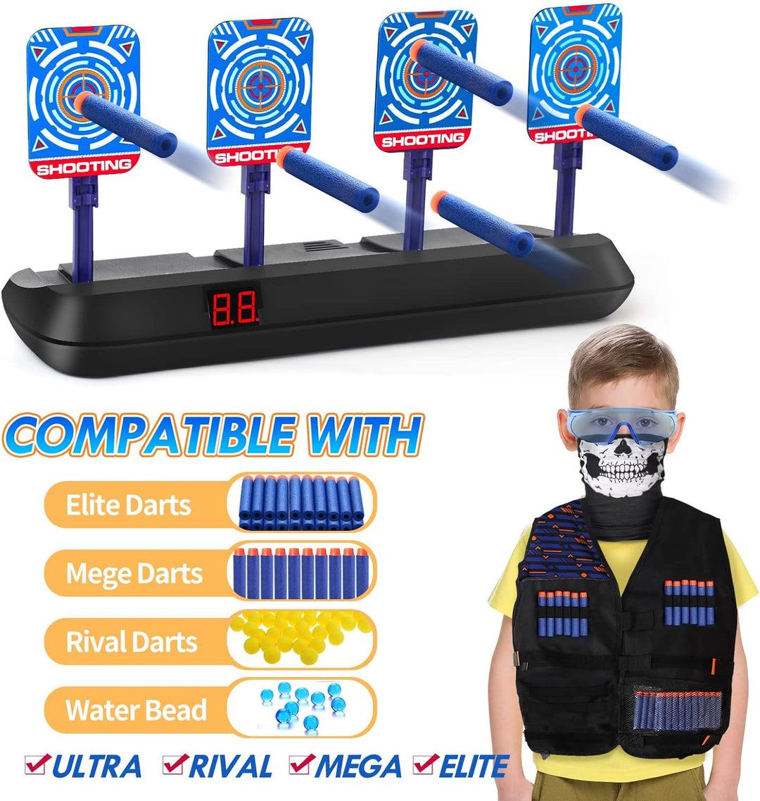 Lehoo Castle Nerf Zielscheibe, Nerf Zielscheibe Elektrisch mit Taktische Weste, 4 Ziele Auto-Reset Z