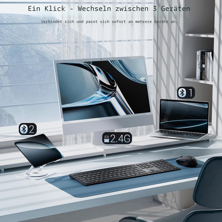 iClever Kabellose Bluetooth-Tastatur und Maus, Dual-Modus (Bluetooth + 2,4 G), wiederaufladbar, ital