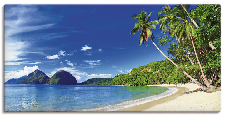 ARTland Leinwandbilder Wandbild Bild Leinwand 60x30 cm Karibik Strand Südsee Palmen Sand Insel Himme