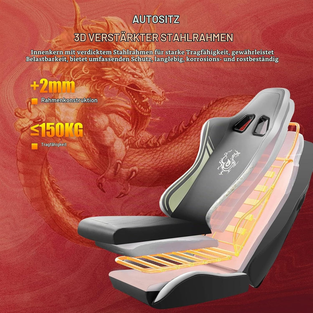 GTPLAYER Gaming Stuhl Gamer Stuhl mit Bluetooth-Lautsprechern und Fussstütze, Dragon Series Bürostuh