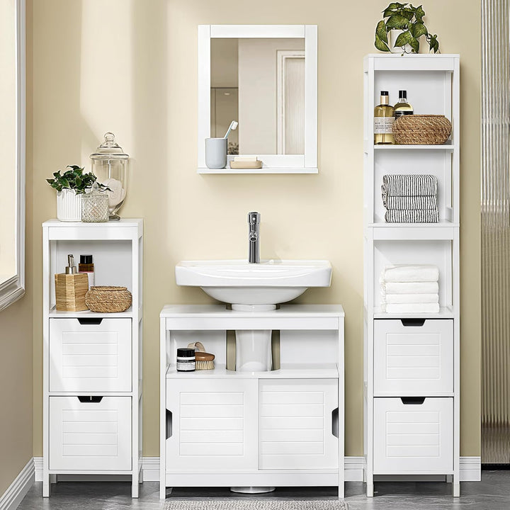 SoBuy FRG128-W Waschbeckenunterschrank Badmöbel Badschrank mit Fusspolster Unterschrank Waschtisch w