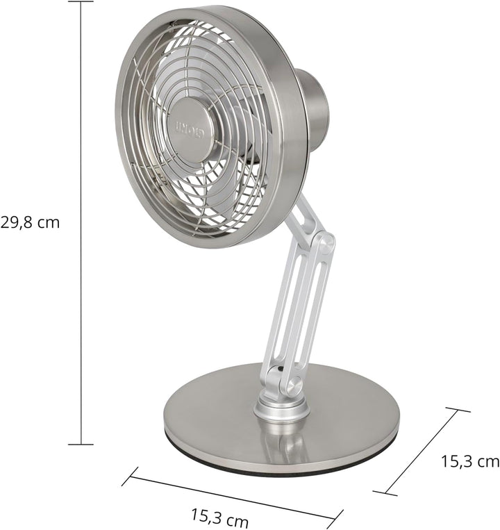 Unold STEEL FLEX Akku Ventilator 86705 | leise & kabellos – Tischventilator aus Edelstahl, 12h Laufz