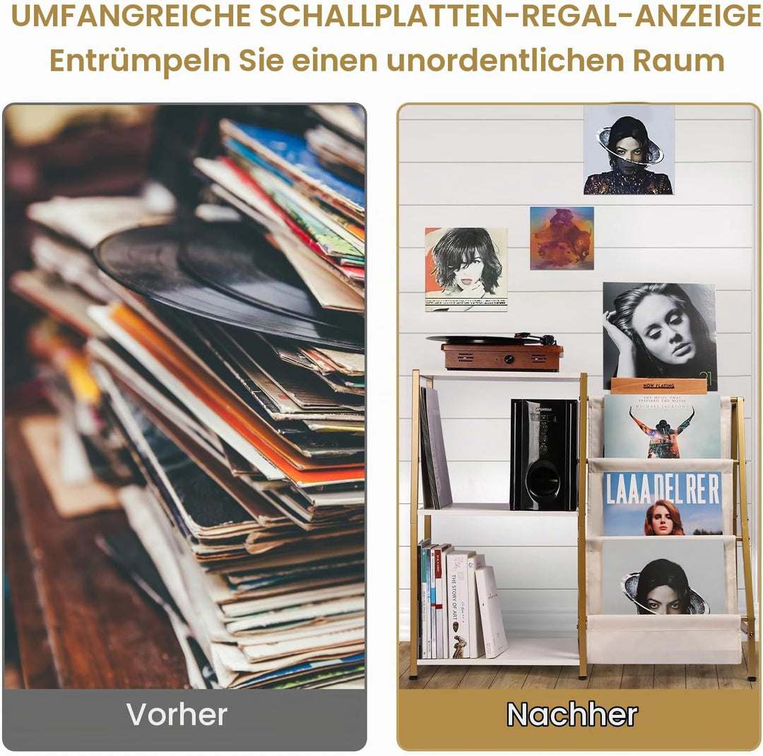HYCFYJR Plattenspieler Ständer, Schallplatten Aufbewahrung mit 3-stufiger Vinyl Halter, Schallplatte
