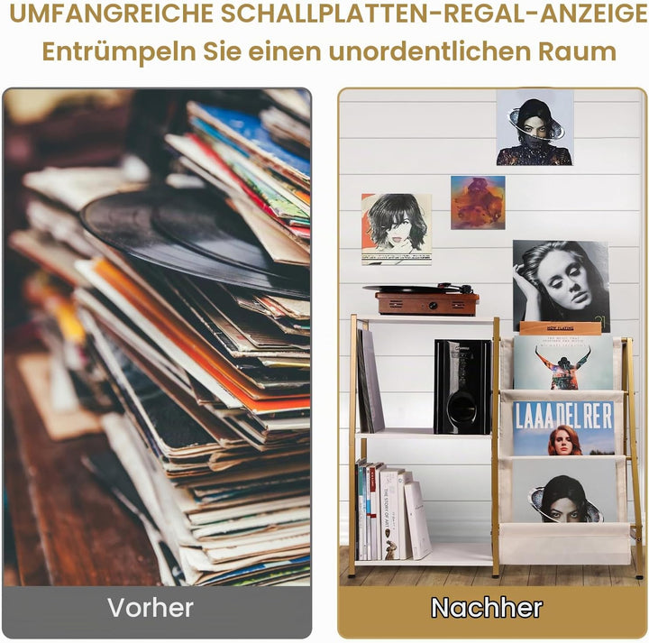 HYCFYJR Plattenspieler Ständer, Schallplatten Aufbewahrung mit 3-stufiger Vinyl Halter, Schallplatte