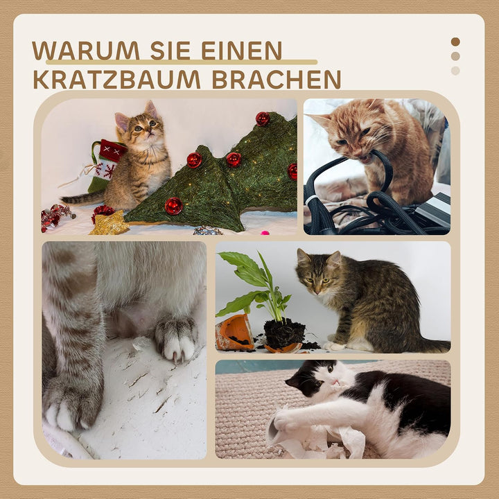 PawHut Kratzbaum 72 cm Katzenturm mit Plüschballen, Sisalstämme, Plattform, Kratzbrett mehrstöckiger