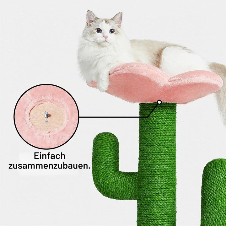 VETRESKA Kratzbaum mit Bett, 105 cm, Kratzbaum für Wohnungskatzen, extra grosser Sisal-Kratzbaum, ro