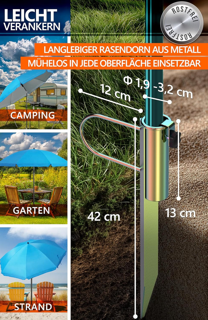 4smile Sonnenschirm Strand SunnyJoy Ø 2 m, Blau – 3er Set inkl. Strandschirm windfest stabil, Rasend