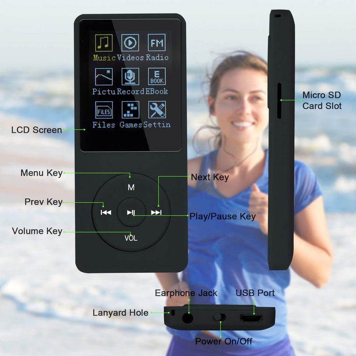 COVVY 8GB Tragbare MP3 Musik Player, Support bis zu 64GB SD Speicherkarte, Lossless Sound HiFi MP3 P