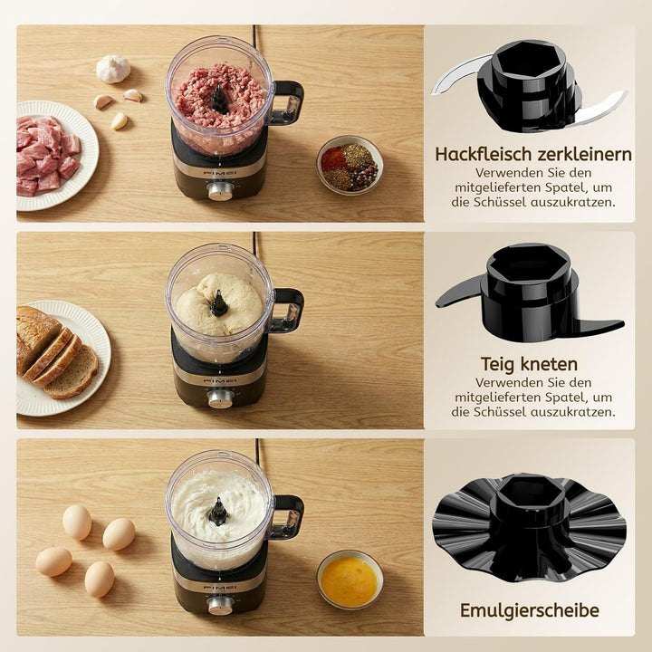 FIMEI Küchenmaschine 800W, 3 Geschwindigkeiten & Pulsfunktion, 1,5L Zerkleinerer, Teigkneter, Raspel