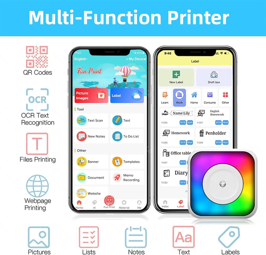 Mini Drucker, Tragbarer Mini Fotodrucker Thermodrucker Smartphone Taschendrucker, Mobiler Fotodrucke