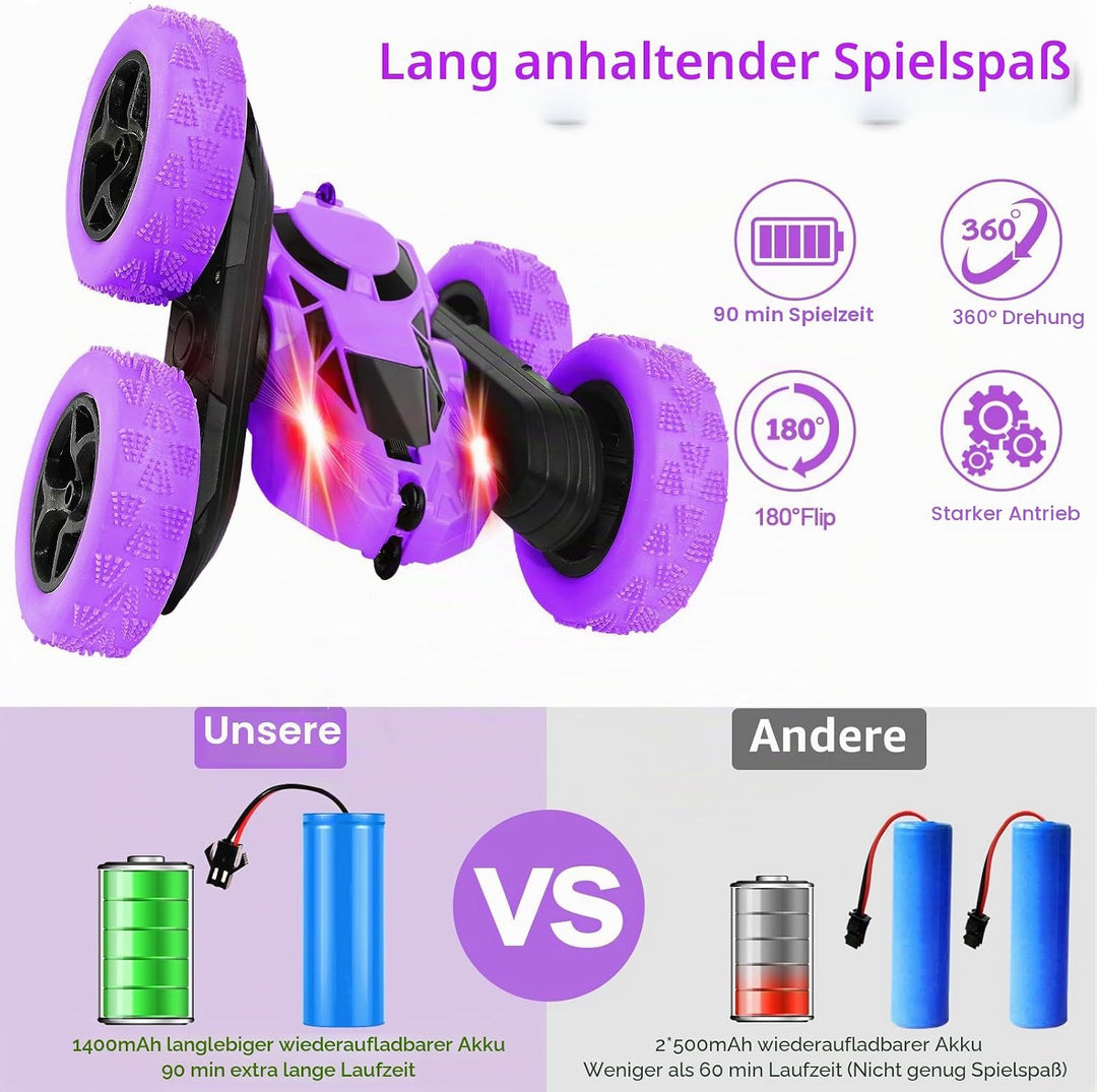 MidiVix Ferngesteuertes Auto, 90 Min Spielzeit, 2.4Ghz Doppelseitig 360° drehbare RC Stunt Crawler m