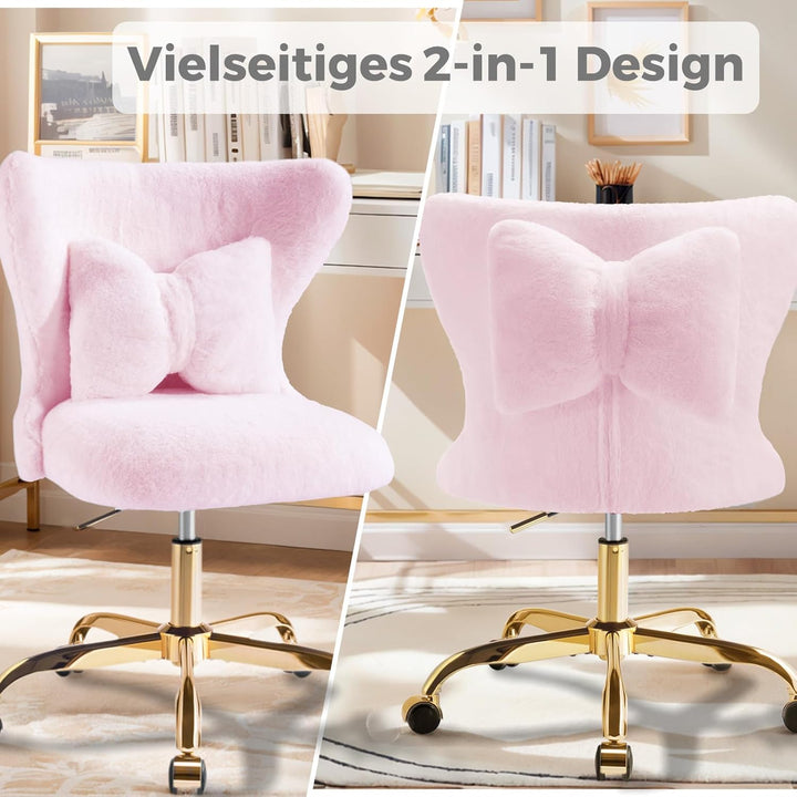 Schminktisch Stuhl mit Rollen Gold, Schreibtischsessel Mädchen, Drehstuhl Home Office mit Kissen, Hö