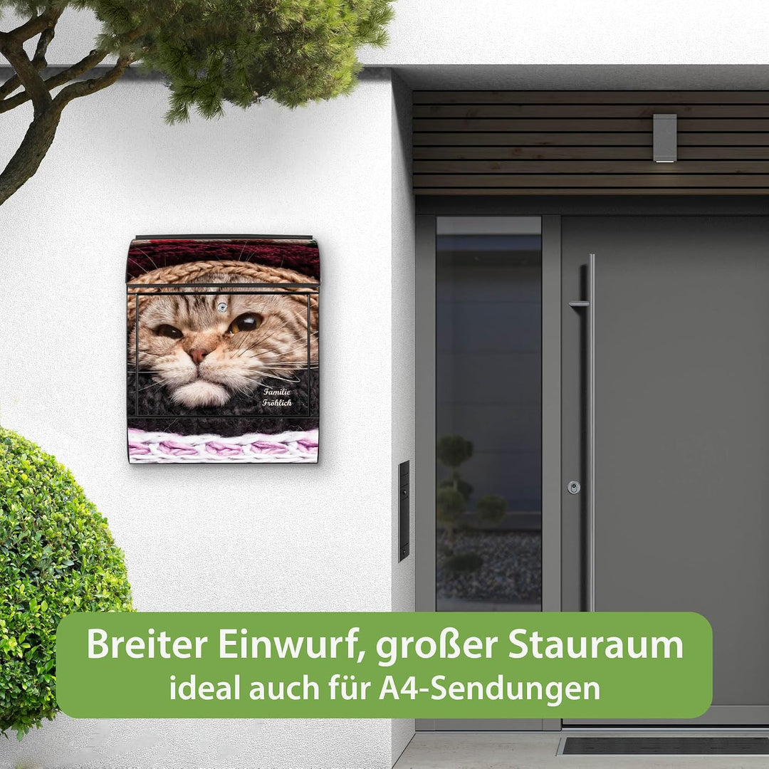 banjado Design Briefkasten personalisiert 38,5x46,5x13cm & 2 Schlüssel - Briefkasten Stahl Schwarz Z