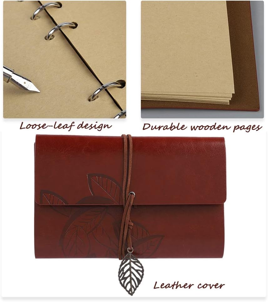 Retro Leder Notizbuch mit Feder Dip Pen, Retro Reisende Notebook Vintage Antik Füllfederhalter Ink B