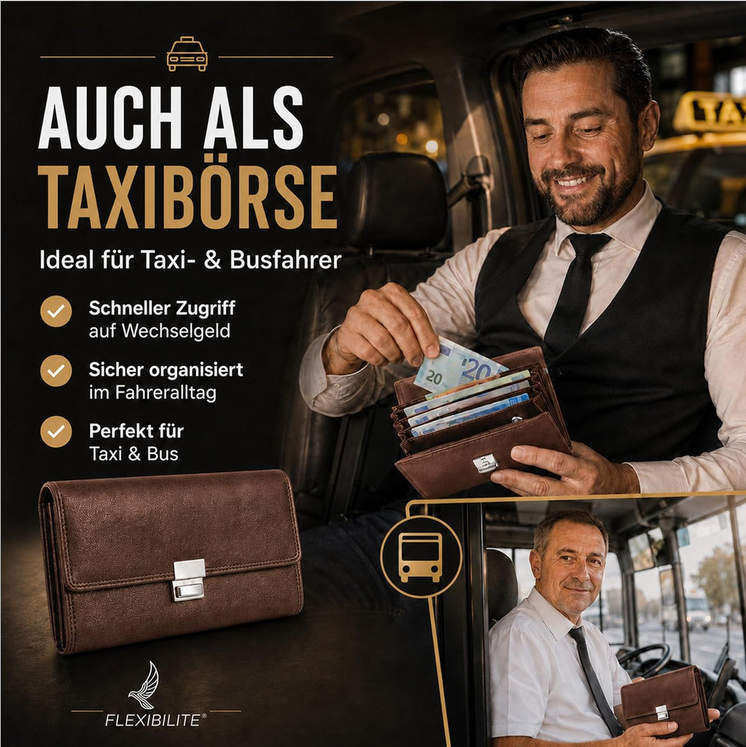 FLEXIBILITE®️Profi Kellner Geldbörse Profi Wasser Büffel [2025] Echt Leder RFID (18,5 x 9,5 x 4,5cm