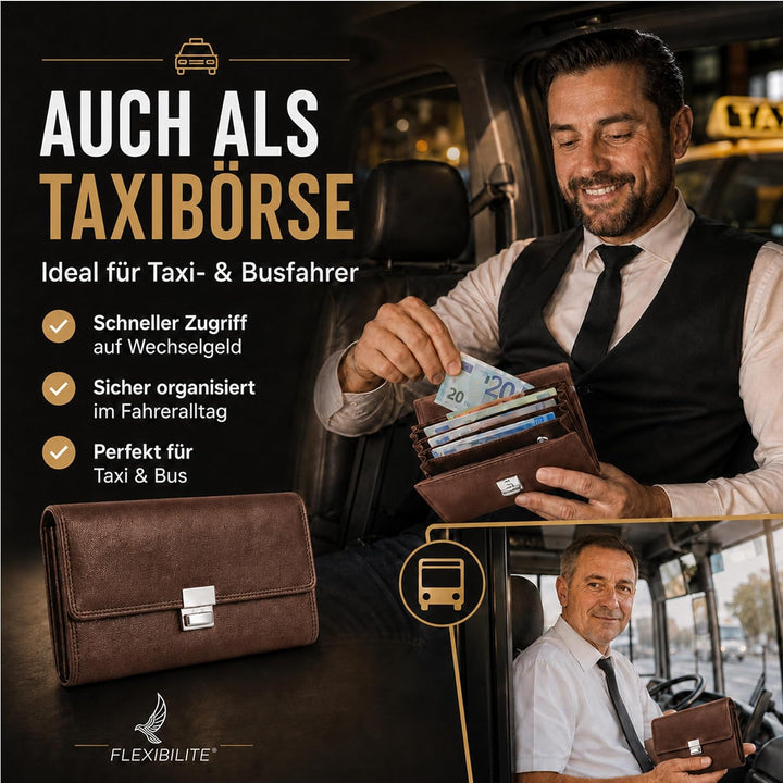 FLEXIBILITE®️Profi Kellner Geldbörse Profi Wasser Büffel [2025] Echt Leder RFID (18,5 x 9,5 x 4,5cm