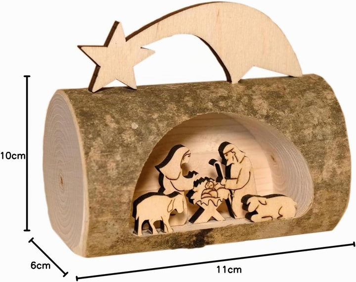 Kaltner Präsente Geschenkidee - Weihnachten Krippe aus Holz mit Jesus, Maria und Kind in einem Baums