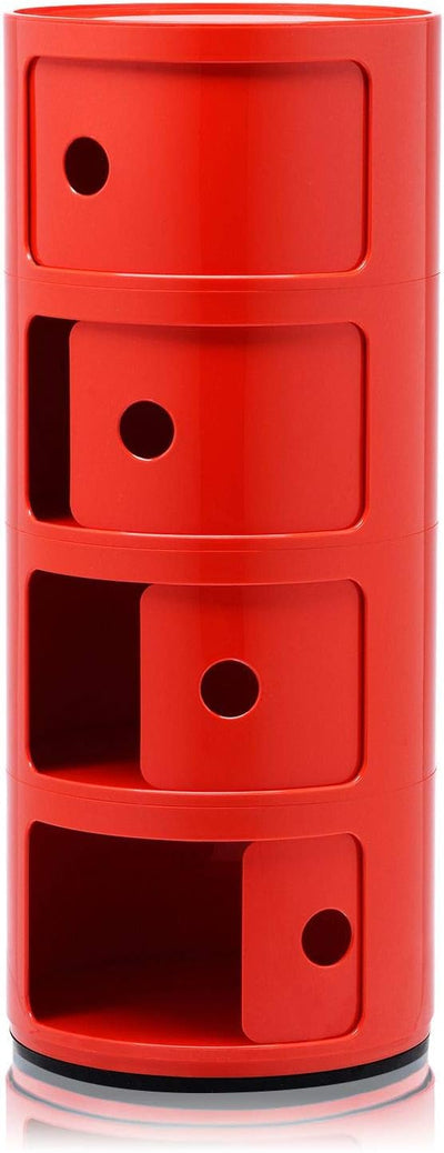 Kartell Componibili, 4 Elements, Rot, Runde Basis 4-fächer Rot, 4-fächer Rot