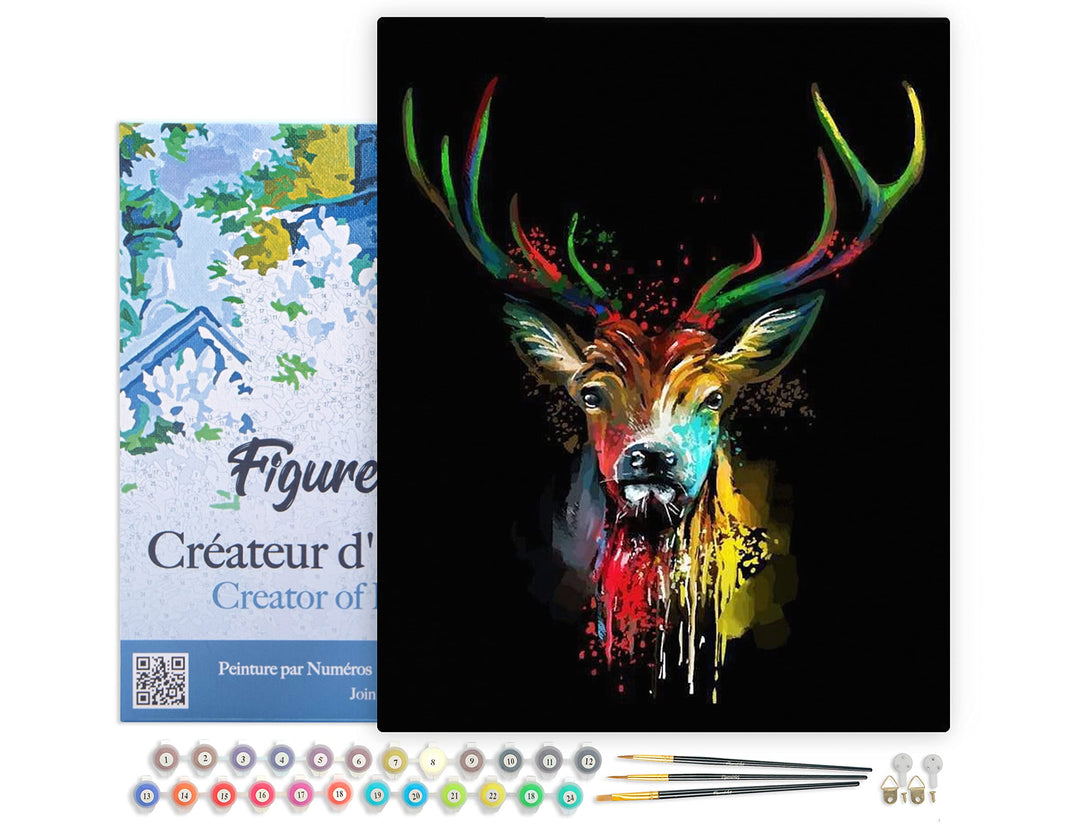 Figured'Art Malen Nach Zahlen Erwachsene Mit Rahmen Hirsch in Farbe - Paint by Numbers Basteln DIY B