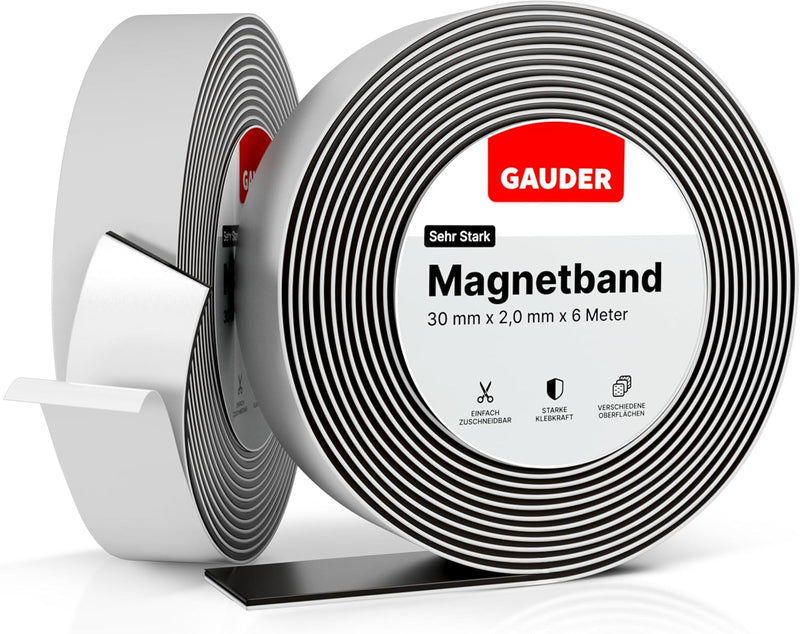 GAUDER Magnetband selbstklebend | Magnetstreifen mit extra starkem Kleber | Magnetklebeband (6 m) 30