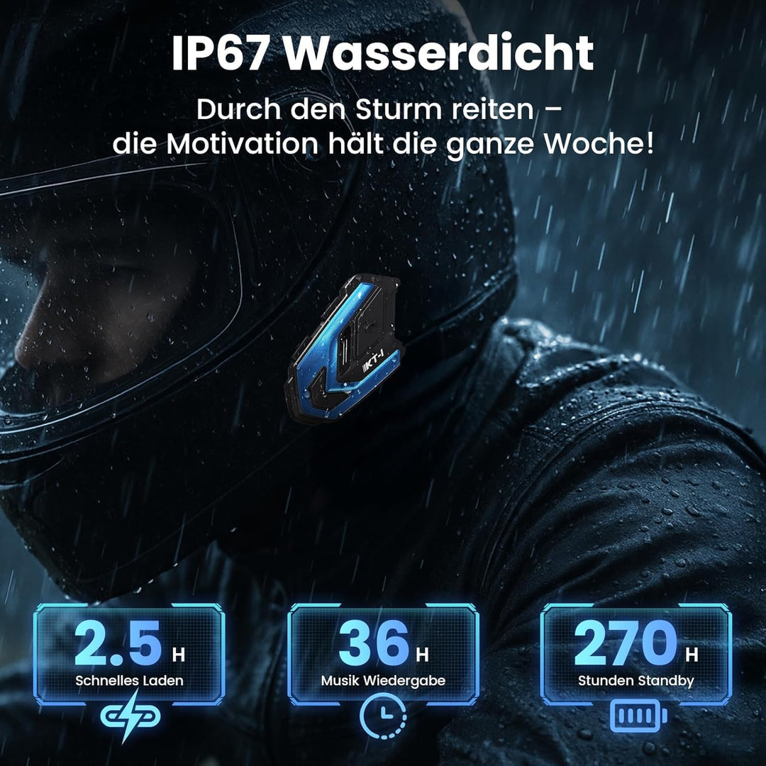 KT1 Motorrad Bluetooth 5.4 Kopfhörer, Motorrad Headset mit DSP & CVC Dual Geräuschunterdrückung, Mot