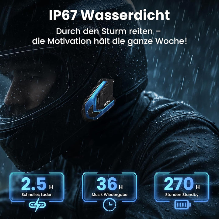 KT1 Motorrad Bluetooth 5.4 Kopfhörer, Motorrad Headset mit DSP & CVC Dual Geräuschunterdrückung, Mot