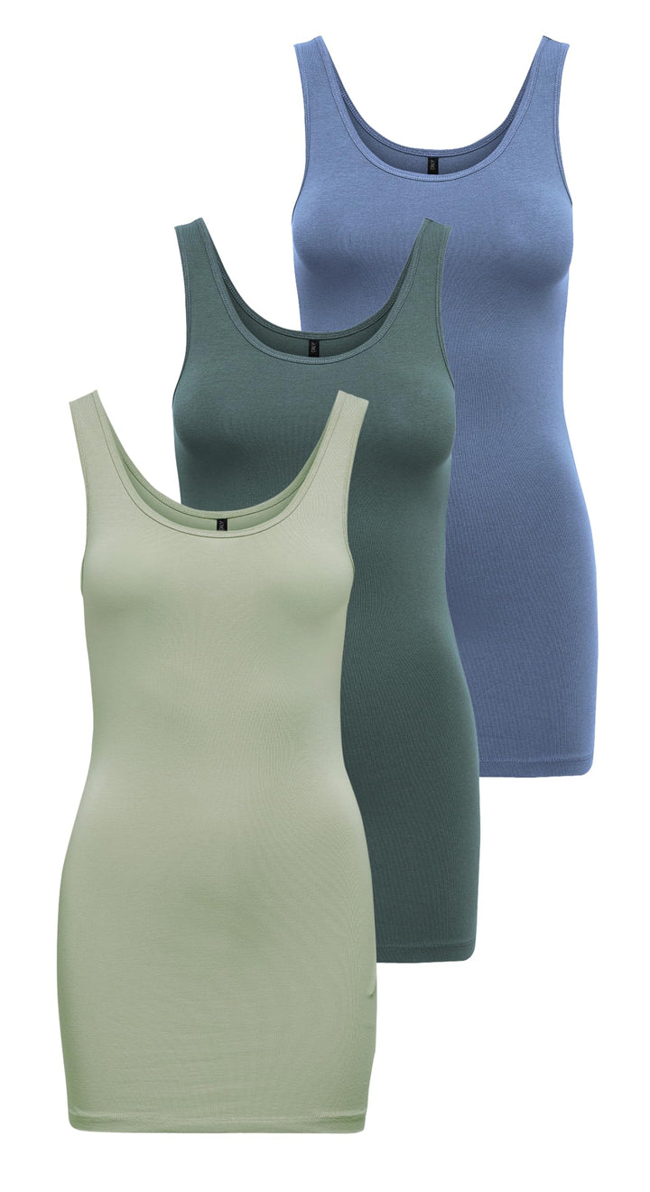 ONLY Damen Onllive Love Long Tank Noos Top S Grün/Blau (1 X Desert Sage/ 1x Balsam Green/ 1x China B