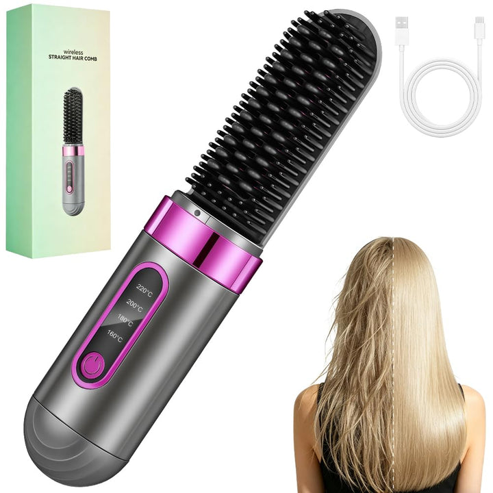 Glättbürste Kabellos, Tragbare Glättungsbürste für Haarstyling, 4 Wärmestufen, 160°C-200°C, Wiederau