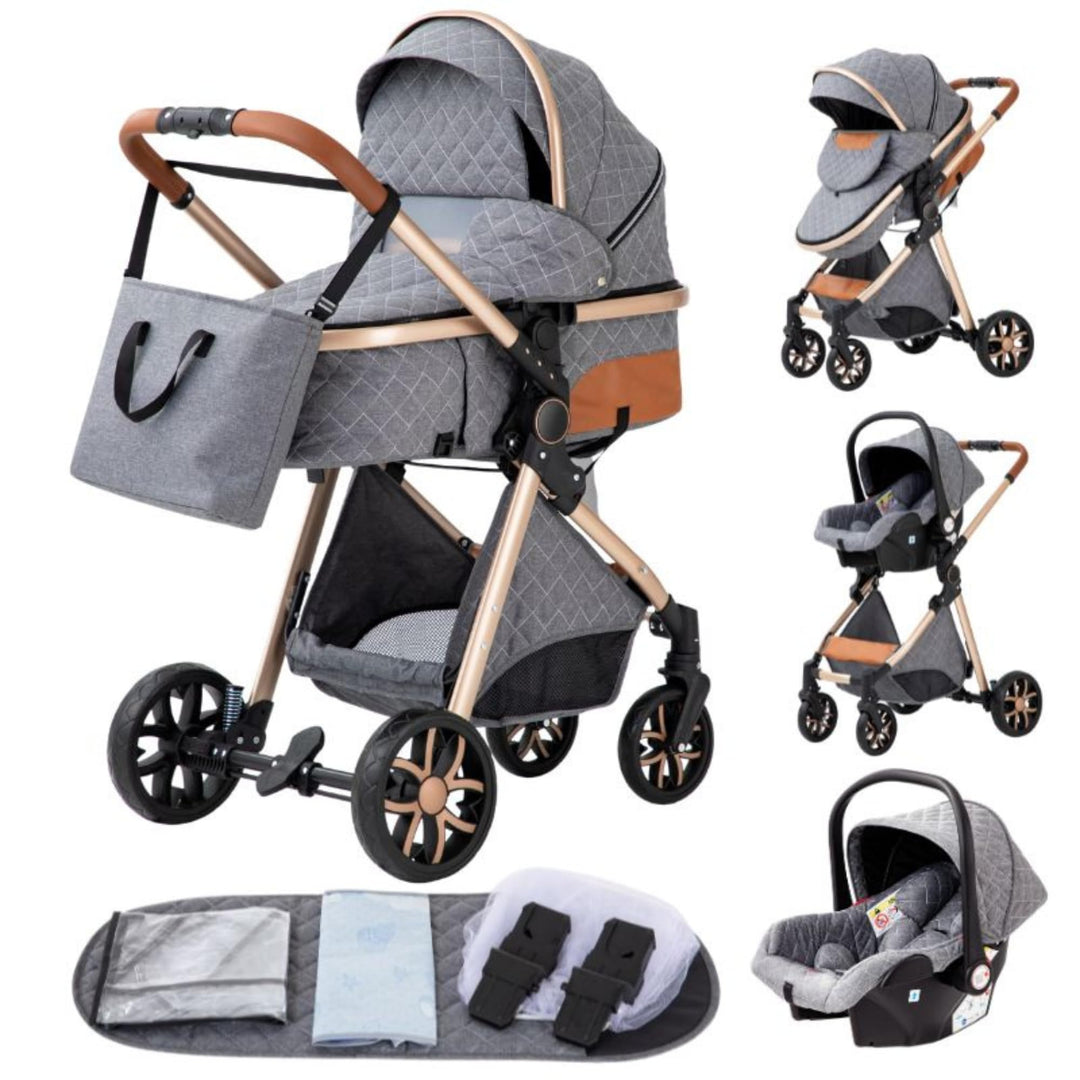 YAZOCO kinderwagen 3 in 1 Buggy Babybett Komplett Set Einem Klick Zusammenklappbarer Kinderwagen, Ko