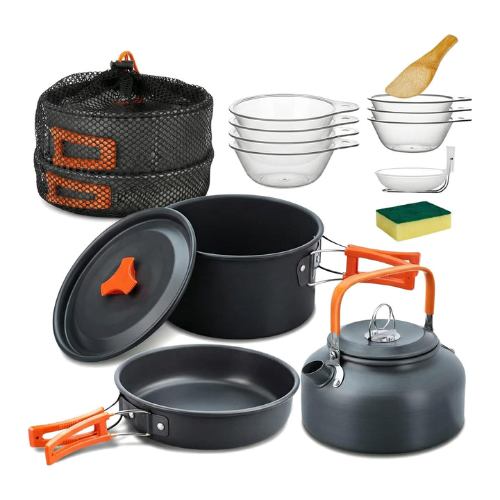 Camping Kochgeschirr Set, Outdoor Geschirr Set Kochtopf Set 10-teilig, Grillgeschirr Picknick Topf m