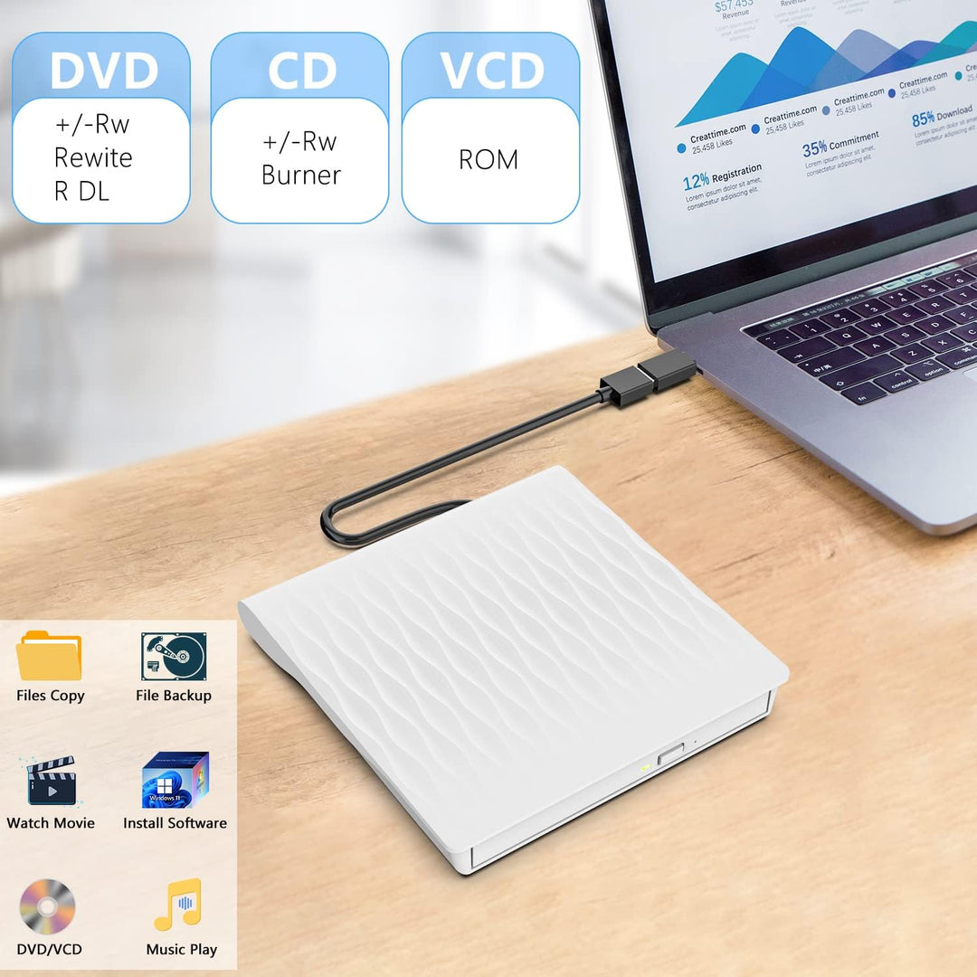 LPUNCD Externes DVD CD Laufwerk USB 3.0 & Type-C, Portable DVD Brenner CD/DVD +/-RW, External DVD Dr