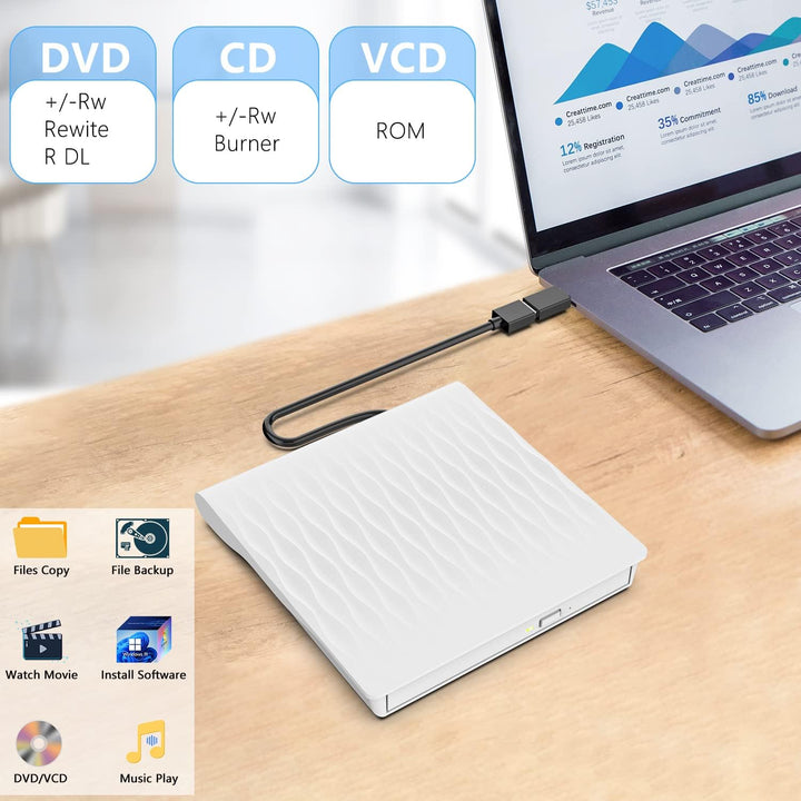 LPUNCD Externes DVD CD Laufwerk USB 3.0 & Type-C, Portable DVD Brenner CD/DVD +/-RW, External DVD Dr