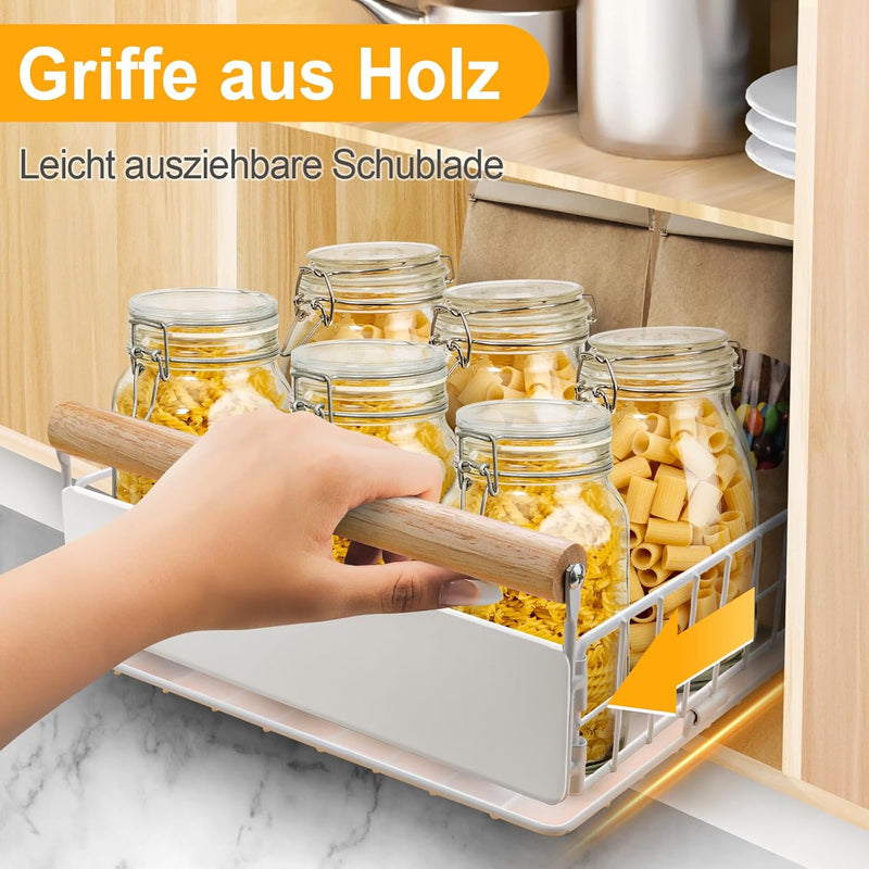 AirOpen Ausziehbare Schublade Küche, Hochwertiger Karbonstahl Ausziehbarer Schrank Organizer, Ultral