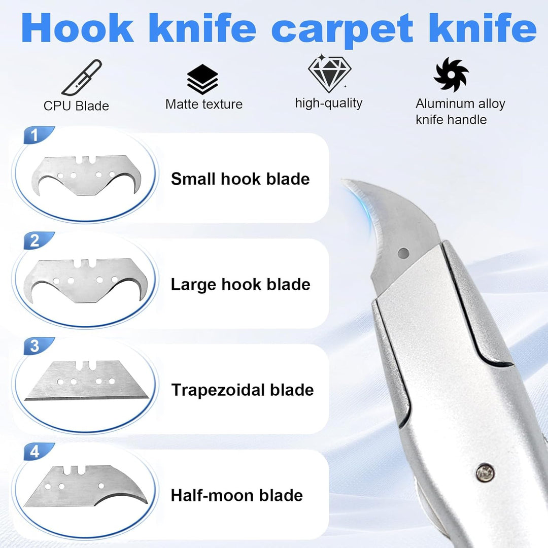 Teppichmesser Hakenklinge, Teppichmesser Profi mit 8 Stück Ersatzklingen, Cuttermesser Teppich, Cutt