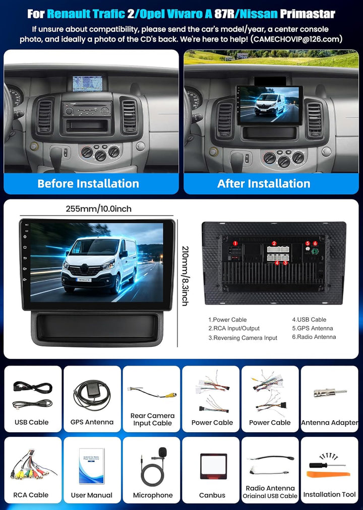 4+64G 8 Core CAMECHO Android 15 Autoradio für Opel Vivaro A 87R/Renault Trafic II Nissan Primastar m