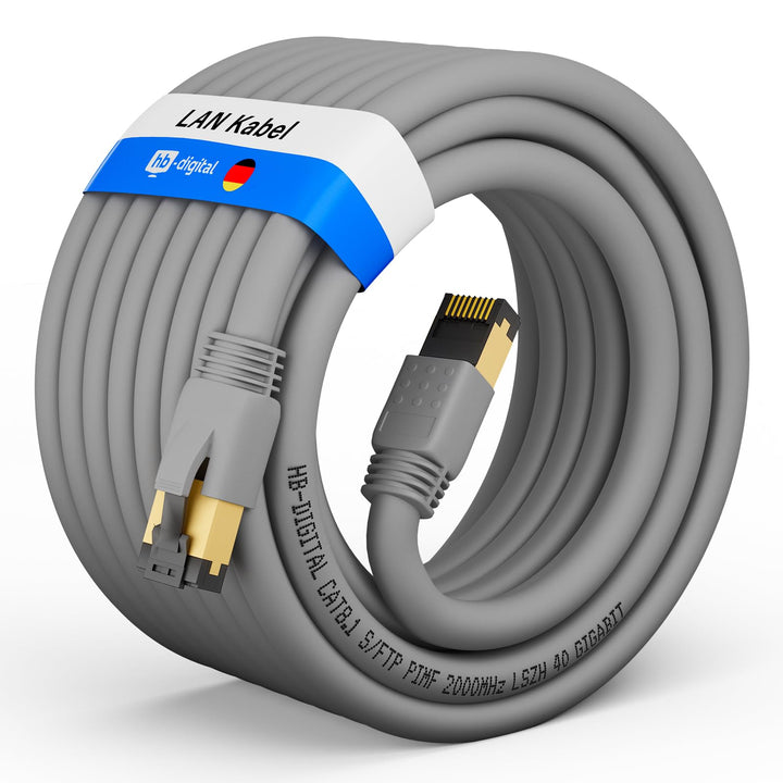 HB-DIGITAL 20m CAT 8.1 Netzwerkkabel S/FTP LSZH Grau 40 Gbits | LAN Patchkabel Gigabit RJ45 Stecker